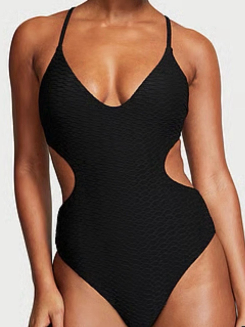 Victoria’s Secret Cut Out Cheeky One Piece Swimsuit XXL Textured Black